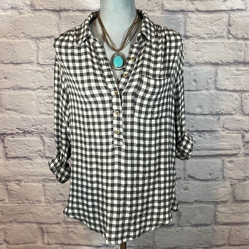 Anthropologie gingham checkered flannel tunic blouse - Picture 2 of 7